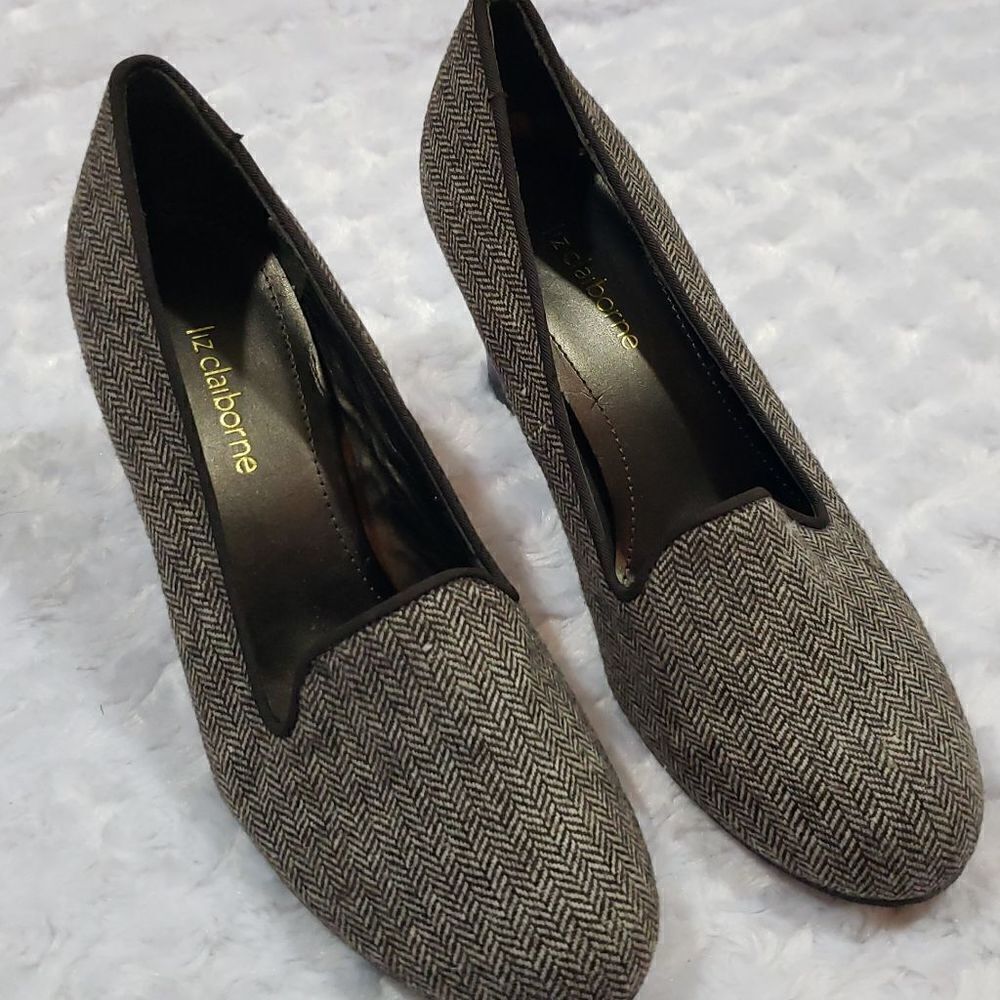Liz Clairborne Women Vintage Pumped Heels Slip On Tweed Gray Size 7M